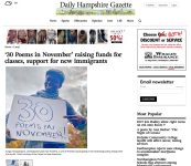 The Daily Hampshire Gazette, online edition, November 28, 2020. Article about 30 Poems in November. Screeonshot of 30 Poems in November article, Nov 28, 2020 edition of Daily Hampshire Gazette