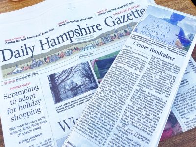 The Daily Hampshire Gazette, print edition, November 28, 2020. Article about 30 Poems in November. Photo of Nov 28, 2020 edition of Daily Hampshire Gazette